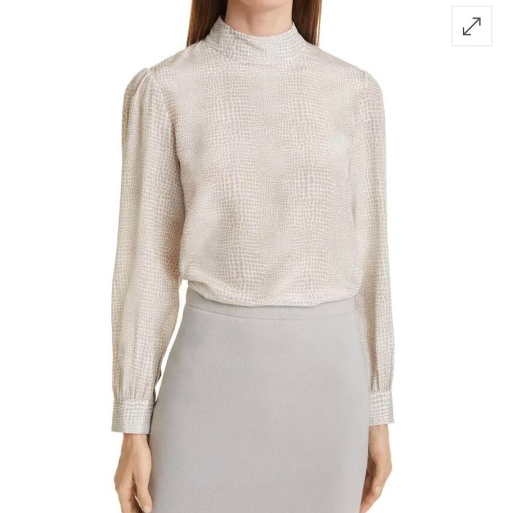 Hugo Boss Cream Textured High-Neck Long-Sleeve Blouse